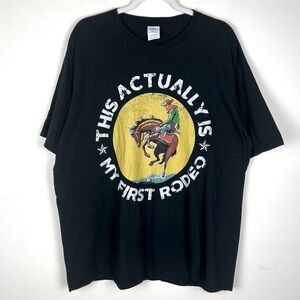 Western Cowgirl Cowboy This Actually Is My First Rodeo T Shirt Black | 2XL